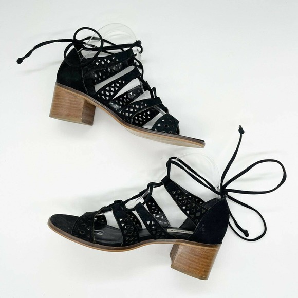 Steve Madden Shoes - Steve Madden Rande Gladiator Sandals Sz 8 Black Suede Lasercut Lace Up Heels